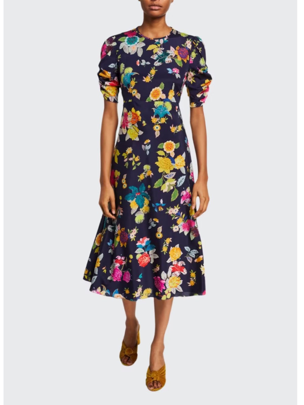 Etro Blue Floral Silk Midi Dress Size 42 (6)